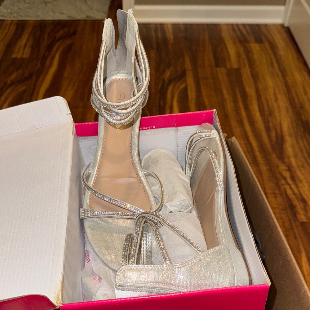 Dream Pairs Shimmering Silver Strappy Heels